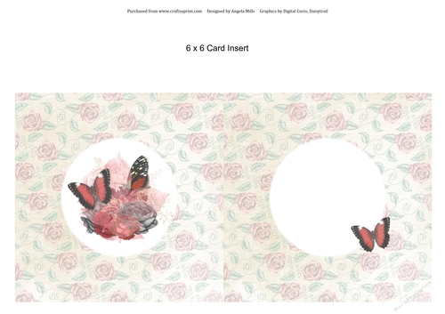 6 x 6 Card Insert Red Butterflies/Roses on Ivory Roses Background