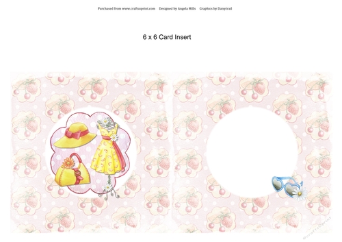 6 x 6 Card Insert Summer Sunhat/Dress/Beach Bag on Pink/Yellow Background
