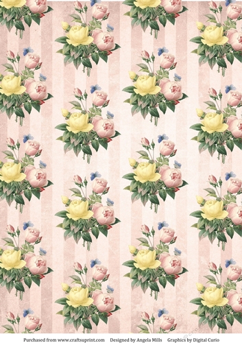 A4 Paper Peach/Yellow Roses on Peach Striped Background