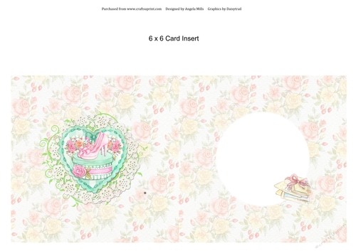 6 x 6 Card Insert Floral Shoes/Hatbox/Doily on a Yellow/White Floral Background, Blank