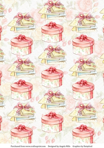 A4 Paper Hat Boxes and Letters on Floral Background Pink/Yellow