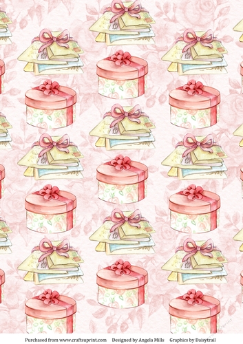 A4 Paper Hat Boxes and Letters on Floral Background Pink/Yellow