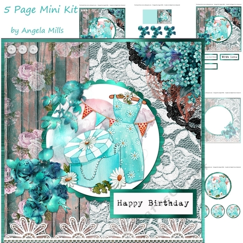8 x 8 Decoupage Card Mini Kit Ladies Summer Dress/Hatbox & Lace 5 Sheets Pink