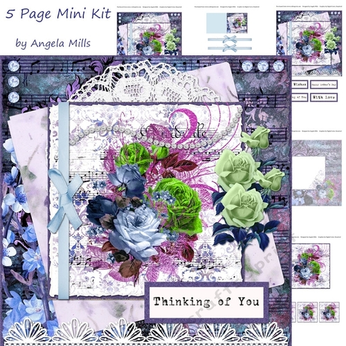 8 x 8 Decoupage Card Mini Kit Shabby Floral Roses & Lace 5 Sheets Pink