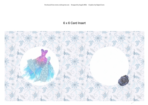 6 x 6 Card Insert Celebration Party Dress/Champagne on Blue/White Floral Background, Blank