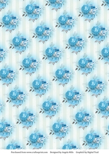 A4 Paper Turquoise/Silver Roses on Pale Green Striped Background