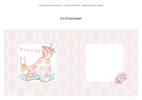 6 x 6 Card Insert Celebration Peach Dress/Champagne/Macarons on Peach Background, Blank
