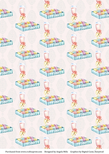 A4 Paper Pink Champagne Flutes/Macarons on Peach Background