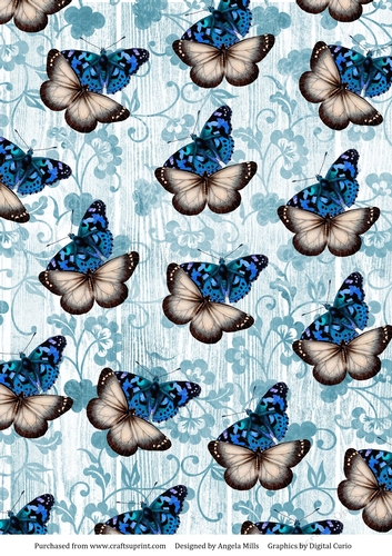 A4 Paper Blue/Ivory Butterflies on AquaTeal Floral Background