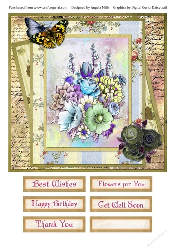 8 x 8 Card Front Floral/Butterflies with Sentiment Toppers