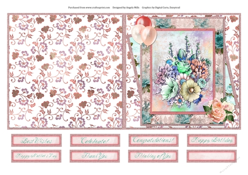 5 x 5 Quick Cut & Fold Card Wildflowers with Sentiment Toppers Rose Gold/Peach/Green
