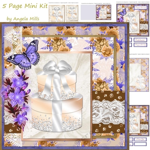 8 x 8 Card Mini Kit Gold/Violet Floral/Gift Boxes 5 Sheets