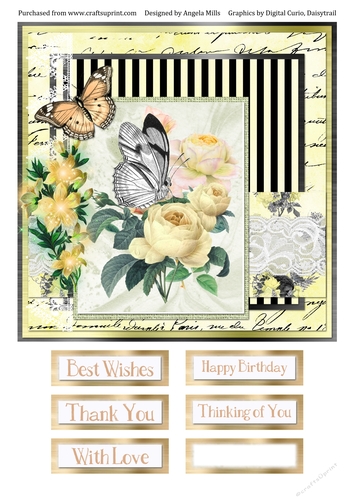 8 x 8 Card Front Yellow Peonies/Butterfly with Sentiment Toppers