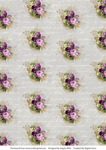 A4 Paper Shabby Lilac/Purple/Gold Floral on Stone Script Background