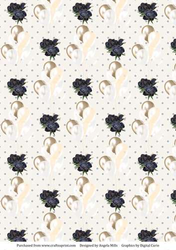 A4 Paper Gold/Cream/White Balloons on Ivory/Navy Polka Dot Background