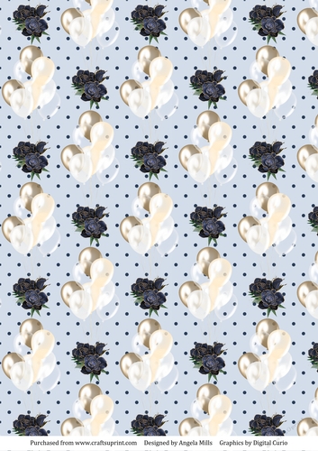 A4 Paper Gold/Cream/White Balloons on Blue/Navy Polka Dot Background