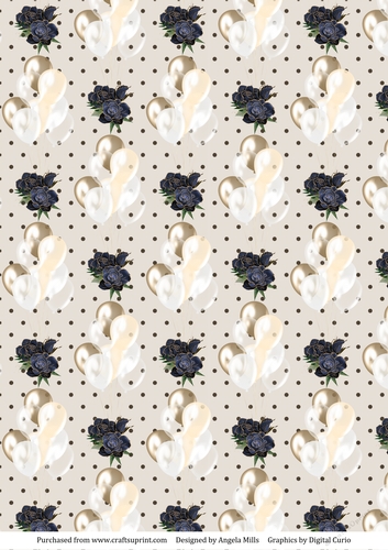 A4 Paper Gold/Cream/White Balloons on Cream/Navy Polka Dot Background