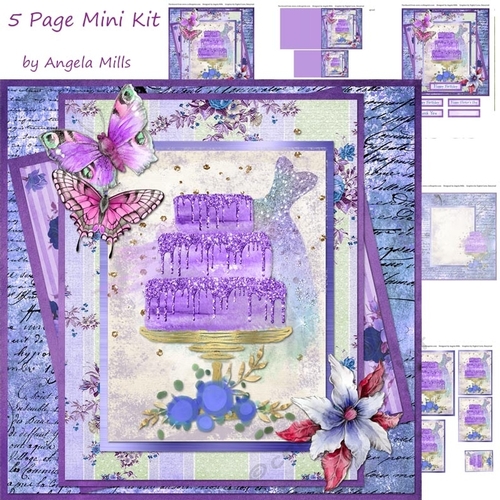 8 x 8 Card Mini Kit Lilac Glitter Tiered Cake    5 Sheets