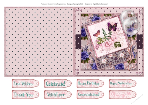5 x 5 Quick Cut & Fold Card Dusky Pink Butterflies/Peonies with Sentiments