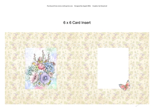 6 x 6 Card Insert Garden Flowers on Yellow Floral Background, Blank