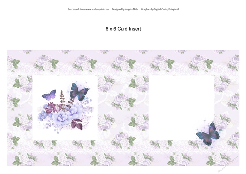 6 x 6 Card Insert Lilac Peonies & Butterflies on Lilac Floral Background, Blank
