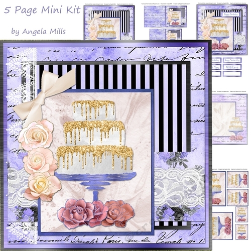 8 x 8 Card Mini Kit Gold/White Glitter Tiered Cake 5 Sheets, Lilac/Gold
