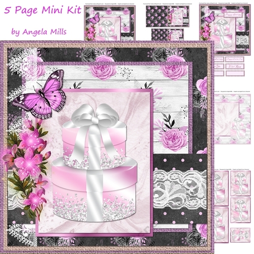 8 x 8 Card Mini Kit Lilac/White Gift Boxes/Butterfly 5 Sheets