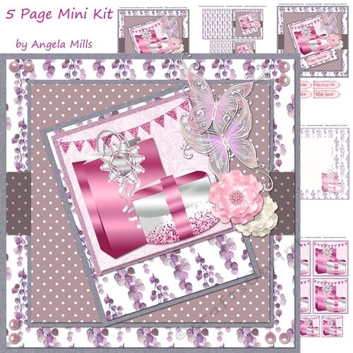 8 x 8 Card Mini Kit Pink/White Gift Bag & Box 5 Sheets