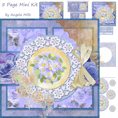 8 x 8 Card Mini Kit Daisies/Lace 5 Sheets, Lilac/Yellow
