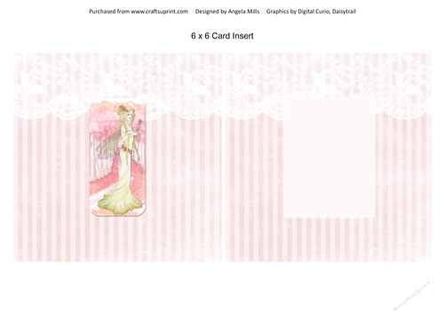 6 x 6 Card Insert Woodland Fairy Queen on Pink/White Striped Background, Blank