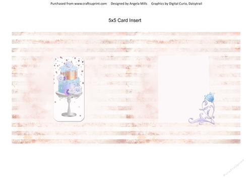 5 x 5 Card Insert Blue/Gold Tiered Cake on Gold Distressed Stripes Background, Blank