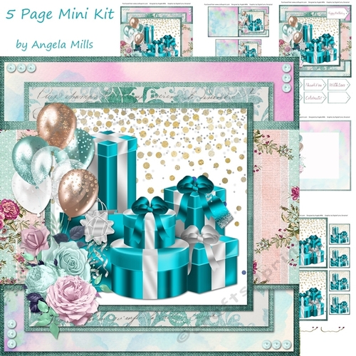 8 x 8 Card Mini Kit Teal/Silver Gift Boxes 5 Sheets   Aqua/Pink