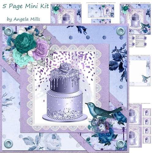 8 x 8 Card Mini Kit Lavender/Glitter Celebration Cake 5 Sheets Lavender/Blue