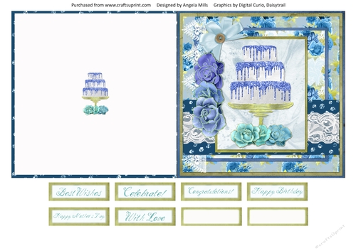 5 x 5 Quick Cut & Fold Card Glitter Tiered Cake with Sentiments, Lavender/Blue/Green