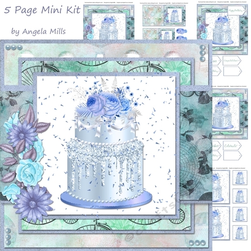 8 x 8 Decoupage Card Mini Kit Blue/Lilac Luxury Cake 5 Sheets