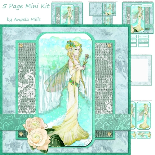 8 x 8 Card Mini Kit Aqua/Yellow Fairy Princess 5 Sheets