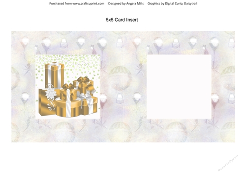 5 x 5 Card Insert Gold/Silver Gift Boxes on Faded Hot Air Balloon Background, Blank