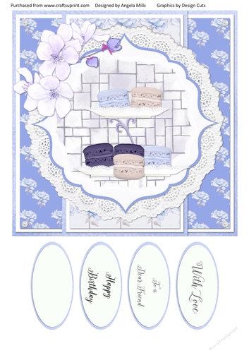 Have Tea With Me 6: Macarons 8x8 Card Front with Sentiments Lilac/White