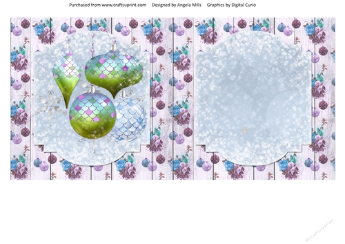 6 x 6 Blue/Green Christmas Baubles 8 Card Insert, Blank