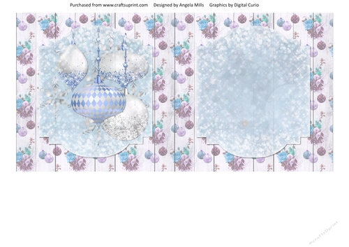 5 x 5 Card Insert Baby Blue/White Glitter Christmas Baubles on Shabby Floral Background, Blank