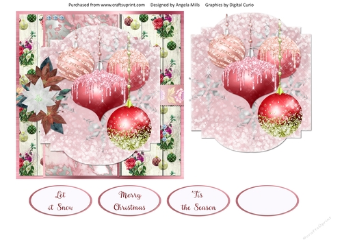 6 x 6 Card Front Red Glitter Christmas Baubles 11 with Topper and Sentiments