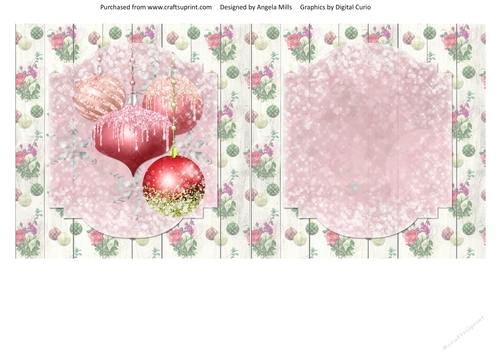 6 x 6 Card Insert Red Glitter Christmas Baubles 11 on Shabby Floral/Baubles Background