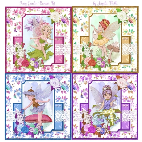 Fairy Garden Bumper Kit, Four 7x7 Decoupage Card Mini Kits