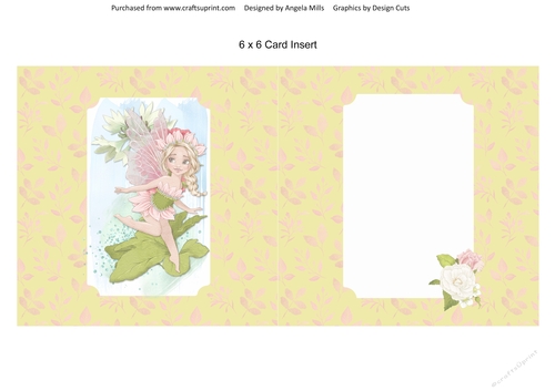 6 x 6 Card Insert Fairy Garden 5 on Yellow Leaf Background, Blank