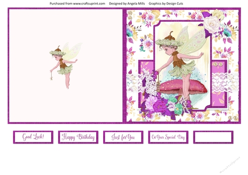 5 x 5 Quick Cut & Fold Card Fairy Garden 7 with Sentiments, Lilac/Gold