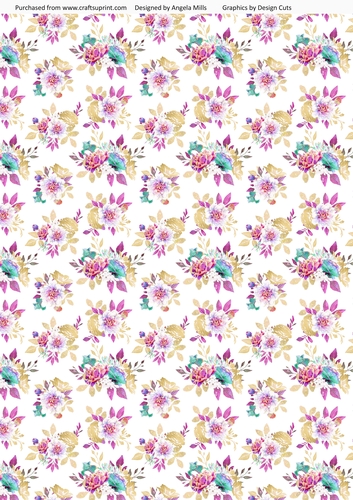 A4 Paper Fairy Garden 7 Lilac/Gold/Aqua Watercolour Floral