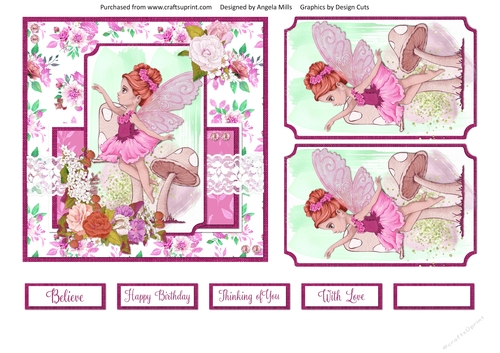 6 x 6 Card Front Fairy Garden 8 with Toppers and Sentiments, Pink/Green