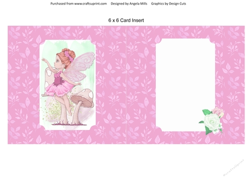 6 x 6 Card Insert Fairy Garden 8 on Pink Leaf Background, Blank
