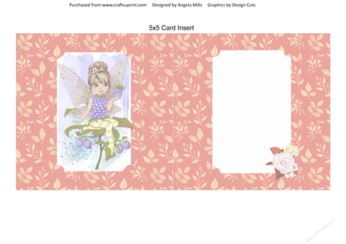5 x 5 Card Insert Fairy Garden 10 on Peach/Gold Leaves Background, Blank