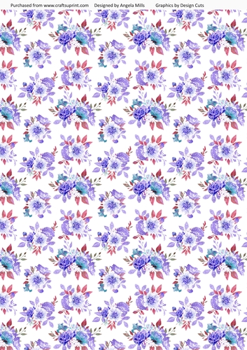 A4 Paper Fairy Garden 9 Lavender Watercolour Floral on White Background